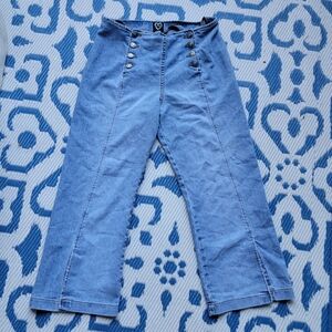 Vintage. XOXO Blue Flare Wide Leg Jeans (Navy BUTTONS,CAPRI-FLARE)